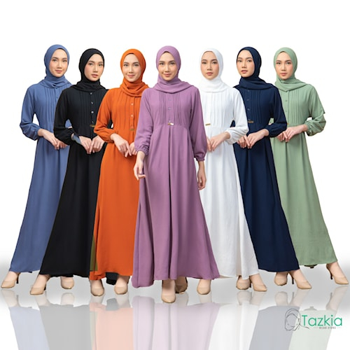 Dress Muslim Wanita Azalia Gamis Jumbo Polos Crinkle Set Pashmin