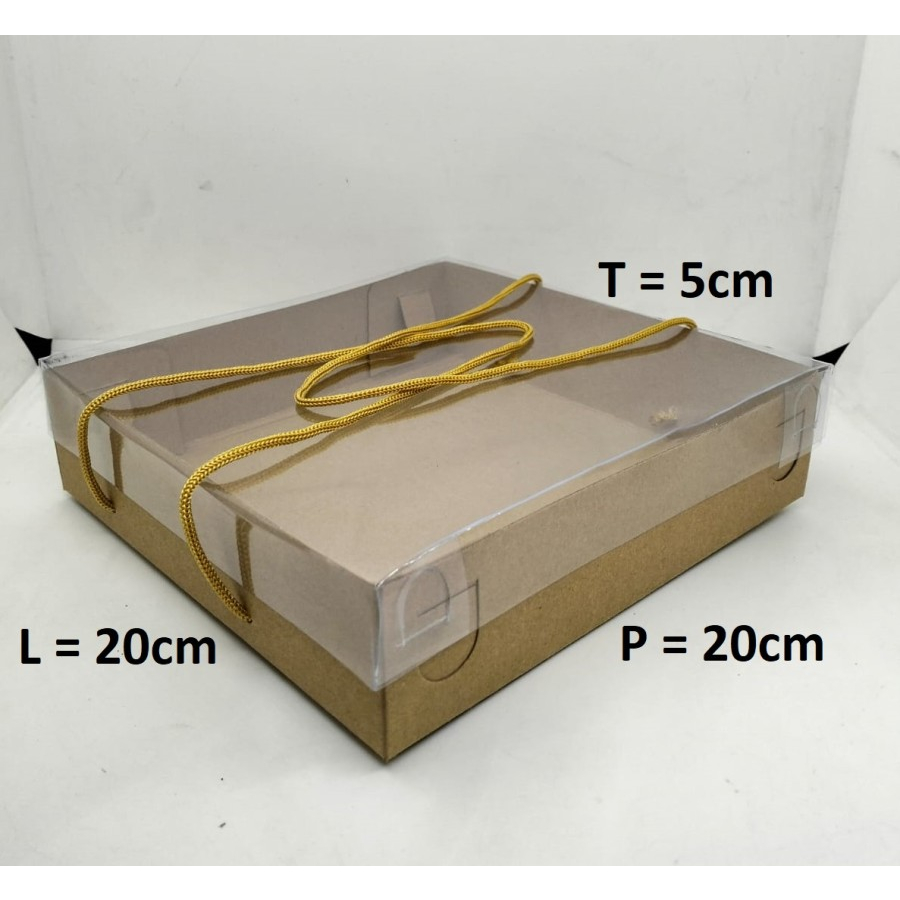 

5 pcs Kotak Box Kraft 20X20X5 CM TUTUP MIKA PAKAI TALI 350 GSM