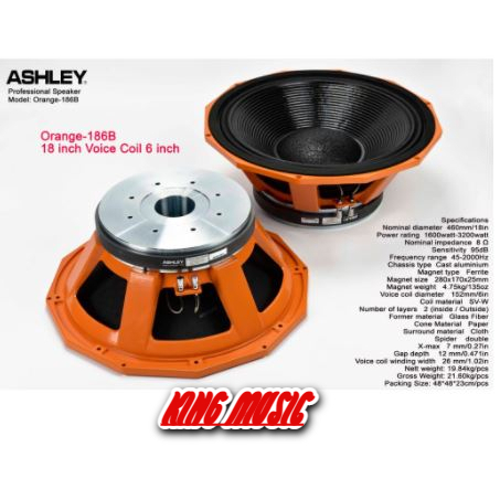 Speaker Komponen ASHLEY ORANGE 186B / 186 B 18 INCH ORIGINAL ASHLEY.