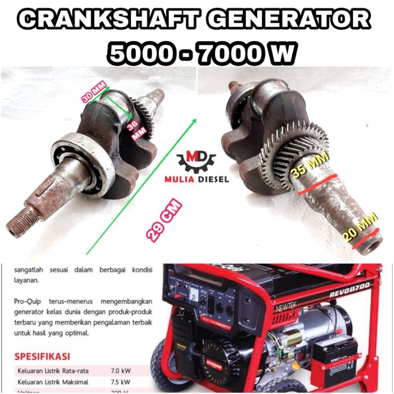 Crankshaft Askruk Askrup Mesin Generator Genset ET 6500 5000 7000 GX390