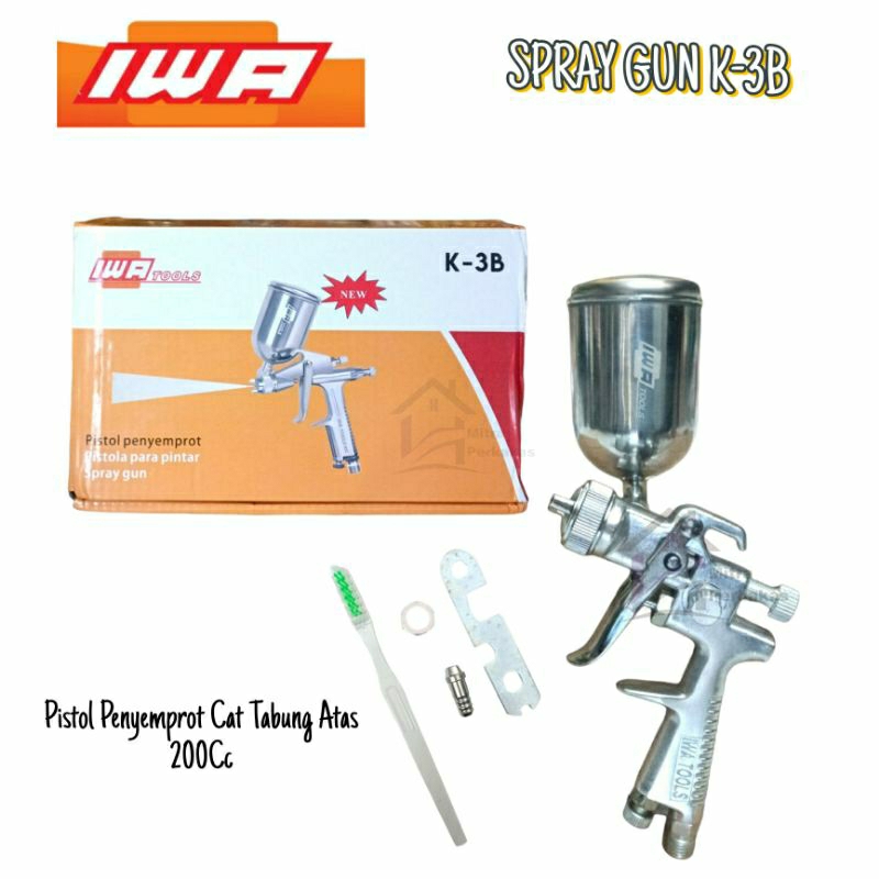 Iwa Spray Gun K-3B Semprotan Cat Kompresor Tabung Atas 200Cc Murah