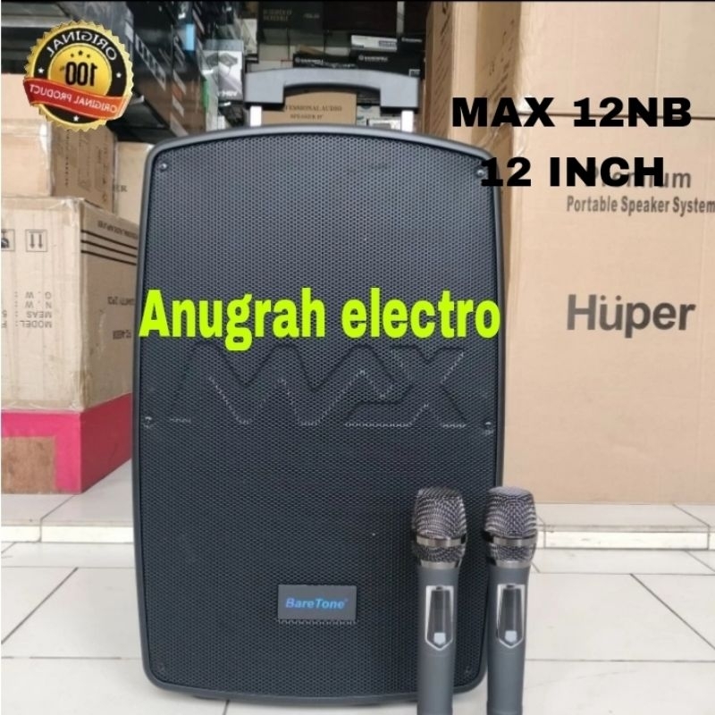 BARETONE SPEAKER PORTABLE MAX 12NB 500 WATT/ 12INCH ORIGINAL BARETONE