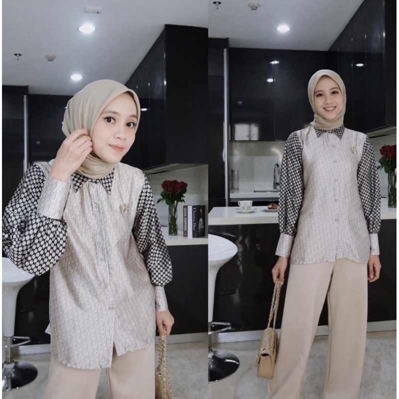 Preloved Monogram shirt Vanilla Hijab/ Monoshirt