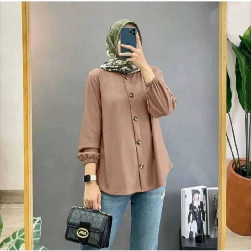 Atasan Arumi Wanita Full Kancing / Tunik crinkle Wanita big size atasan kemeja terbaru / kekinian