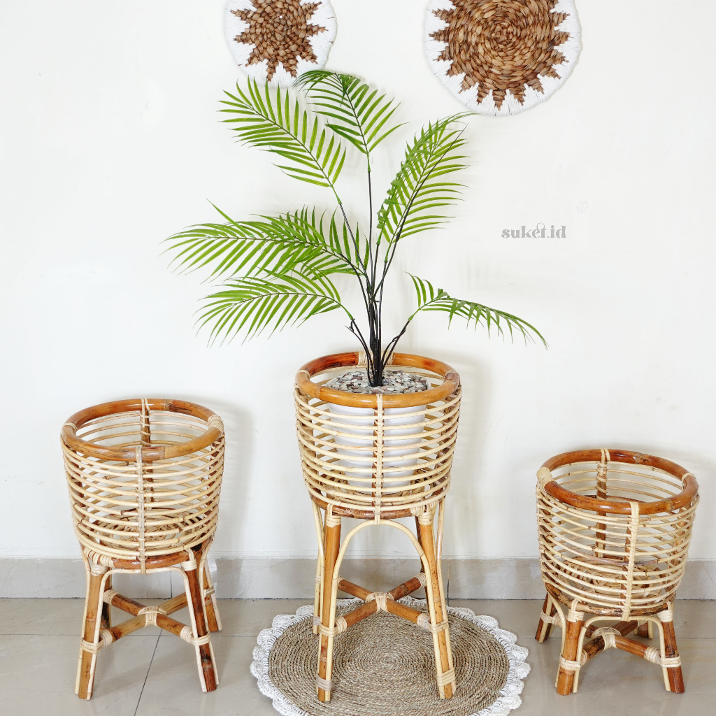 Standing Pot Rotan/cover pot rotan dekorasi rumah aesthetic
