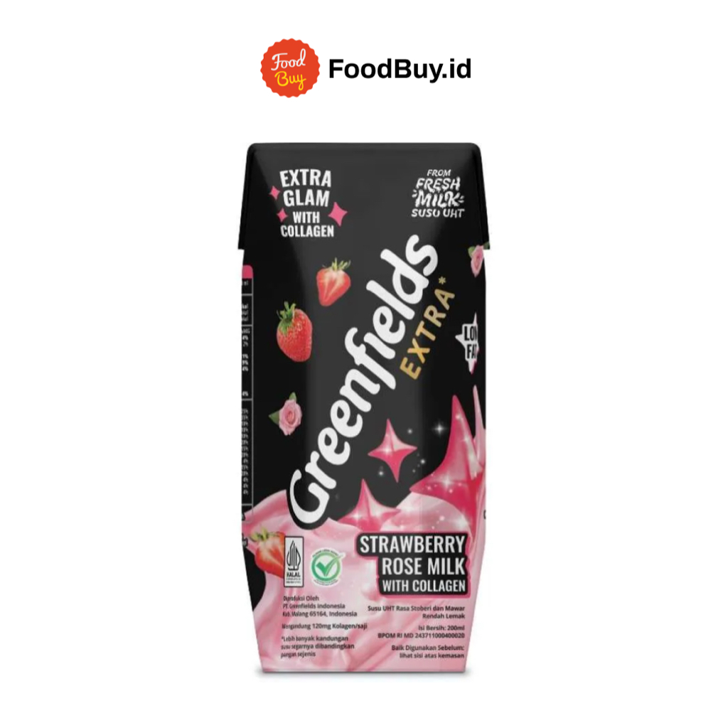 

Greenfields Susu UHT Extra Milk Rasa Strawberry Rose Milk With Collagen 200 ml