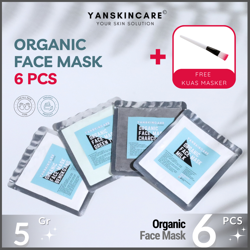 MASKER WAJAH ORGANIK 5 GR BANDLE 6 PCS FREE KUAS MASKER BY YANSKINCARE