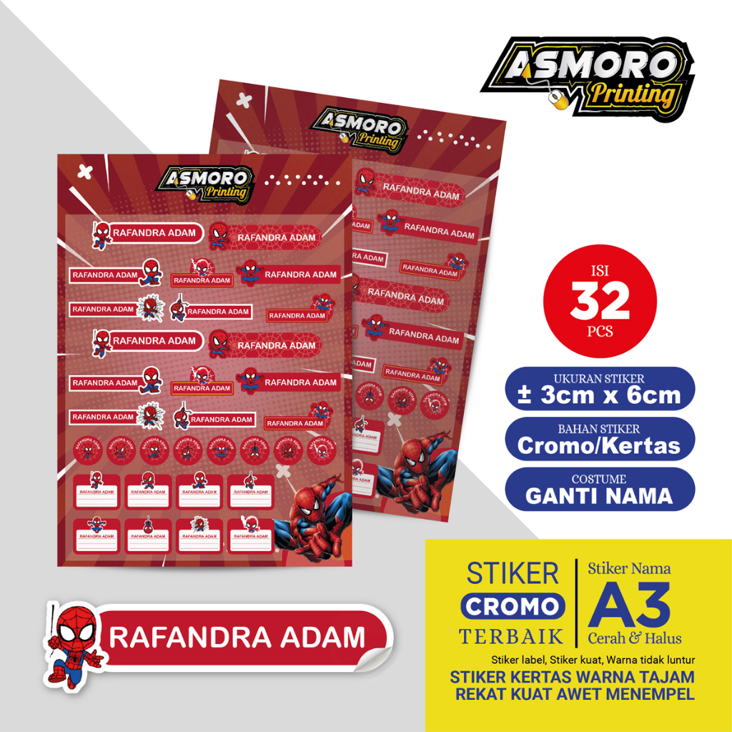 

Stiker Spiderman Label Nama