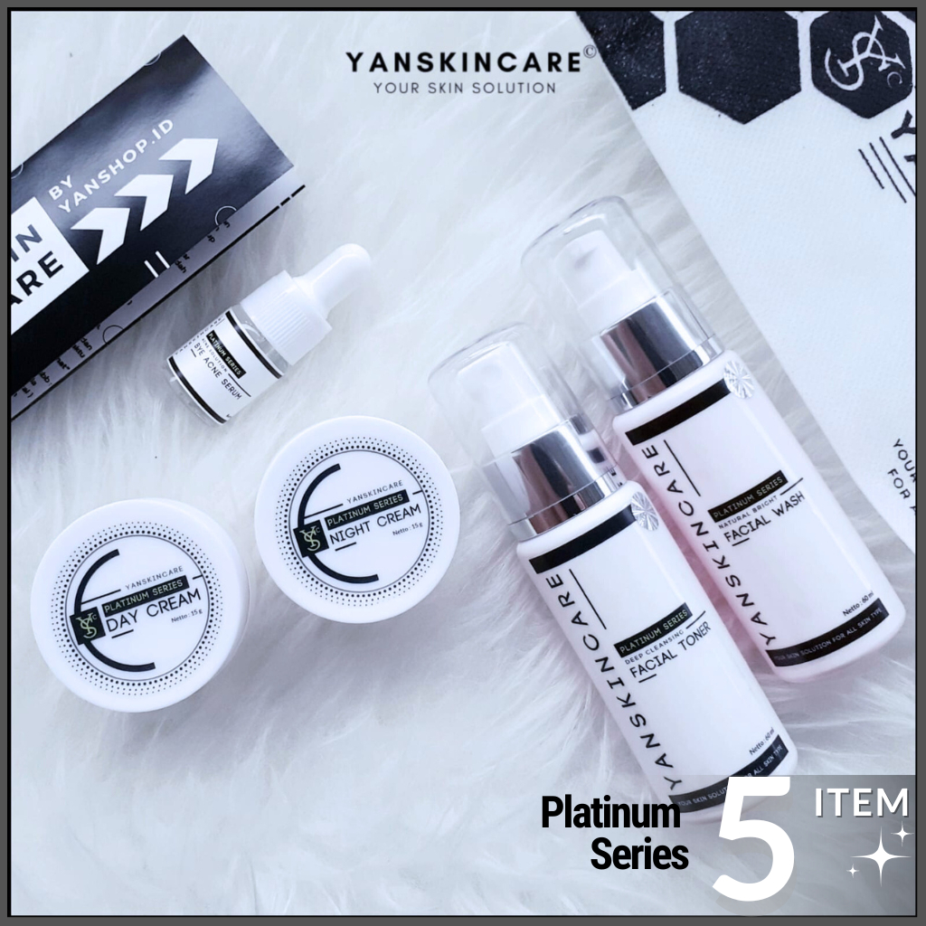 PAKET 5 ITEM STEP 2 SKINCARE PLATINUM SERIES SKIN CARE UNTUK FLEK ACNE DAN GLOWING BY YANSKINCARE