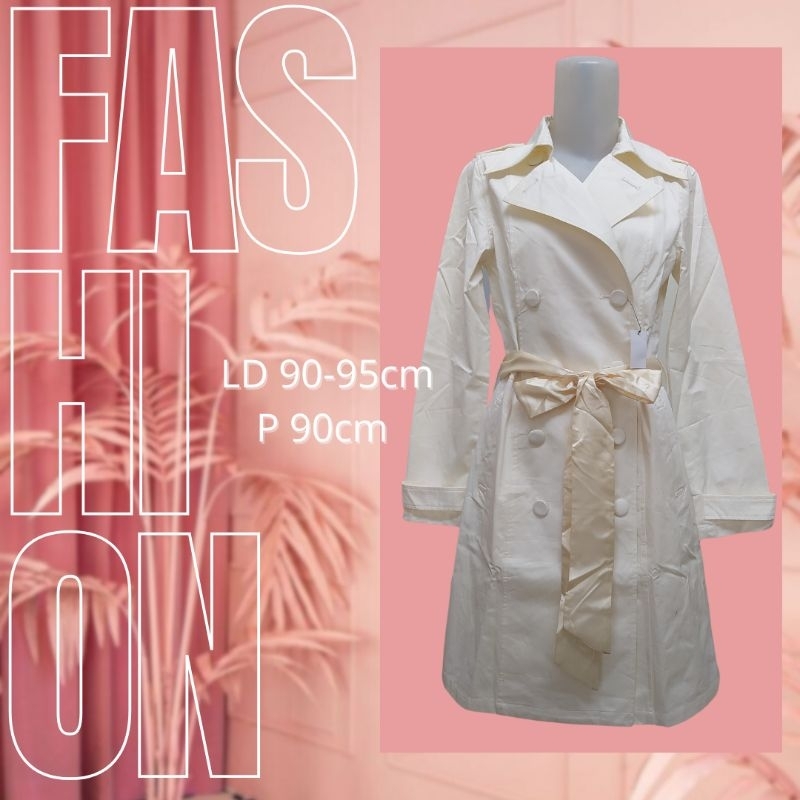 Dress Coat/Blazer coat fashion long wanita Korea megar "New" bahan katun licin warna putih susu
