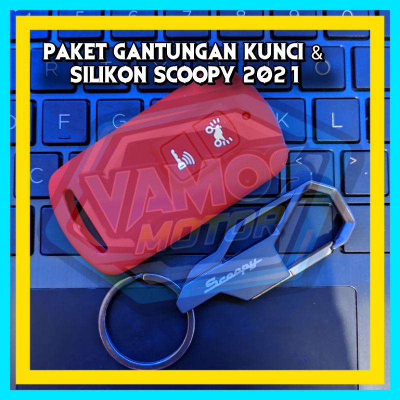 Paket gantungan kunci logo Scoopy + silikon remote Scoopy 2021