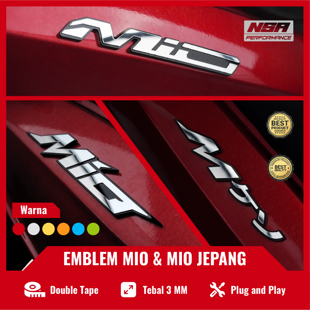 NSA 2PCS EMBLEM MIO TIMBUL 3D LOGO MIO JAPAN EMBLEM MIO TIMBUL LOGO MIO SPORTY EMBLEM MIO J