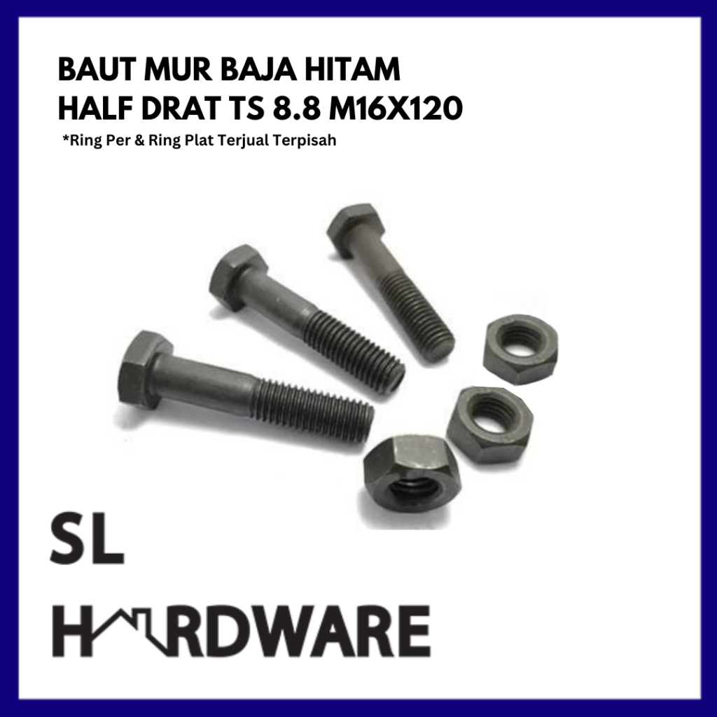 Baut Baja TS 8.8 M16x120 Baut Mur Baja M16x120 Baut Hex TS 8.8