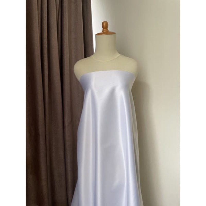 Bahan Kain Satin Velvet Premium Meteran Murah Mewah Furing Kebaya Bridesmaid Warna Snow White Putih 