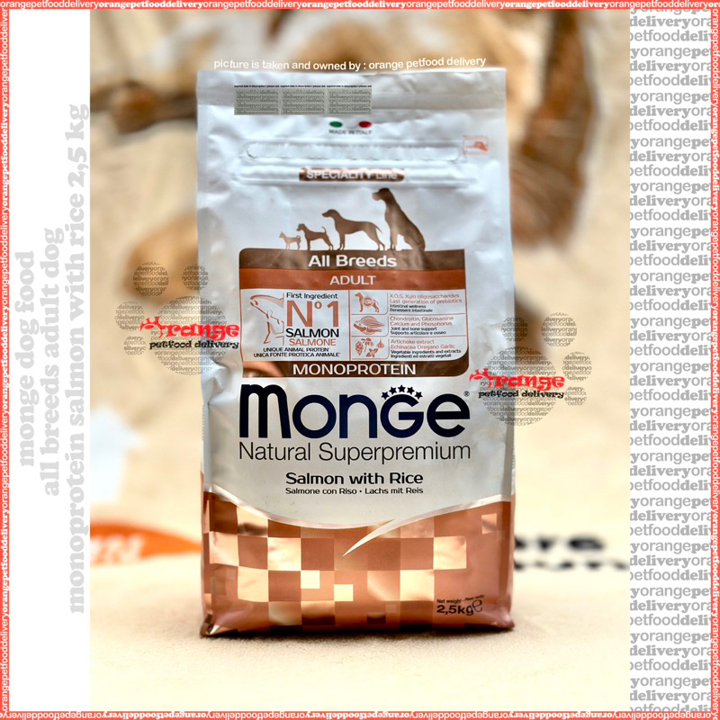monge adult SALMON with RICE all breed adult 2,5 kg - monoprotein natural superpremiun dog food maka