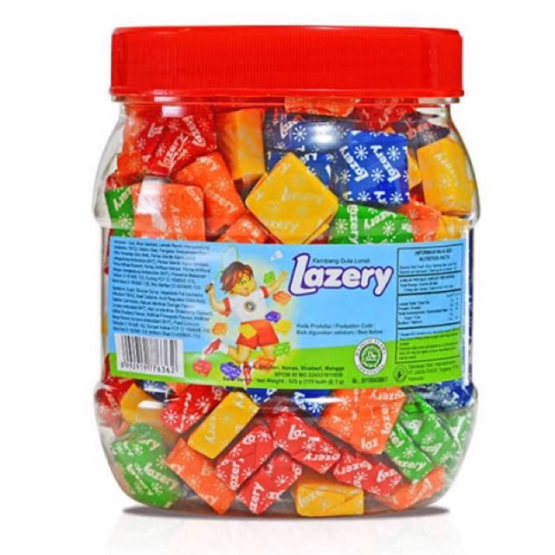 

Permen Lazery 1 Toples 175 Butir @3gr Chewy Candy Permen Lunak Rasa Jeruk, Stroberi, Nanas, Blueberi dan Mangga