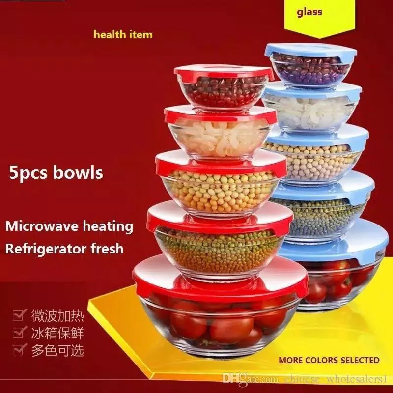 MANGKOK set bowl 5 pcs mangkok kaca bening tutup set