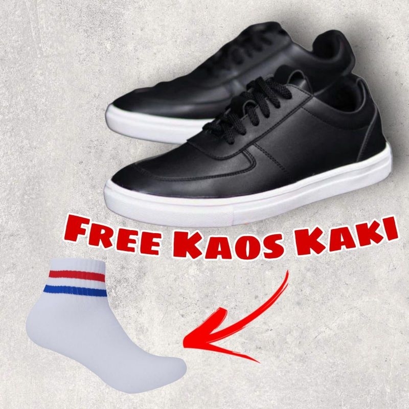 (Free box Free Kaos kaki)Sepatu Sneakers Pria Wanita Full Black Sepatu Sekola Full Black Model Impor