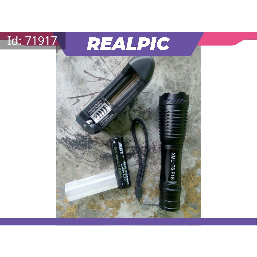 Lampu senter Taffware F18 Komplit Charger dan Baterai