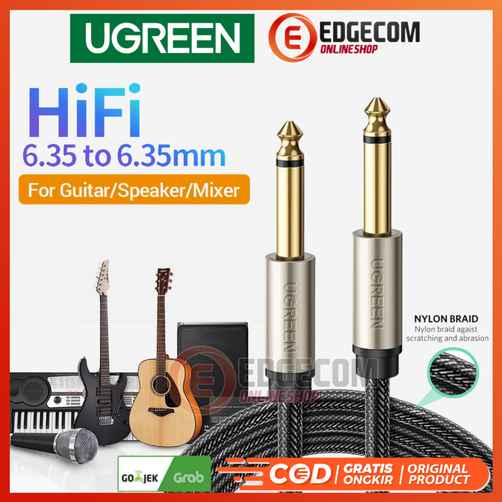 UGREEN Kabel Audio HiFi 6,5mm 6,35mm male to male Jack AKAI Mono Guitar 1 / 2 / 3 / 5 METER Cable 6.5mm
