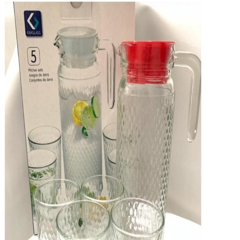 Teko Drink Set Isi 5 Pcs Kimglass Toraja Pitcher Teko Set Kaca Motif Garis