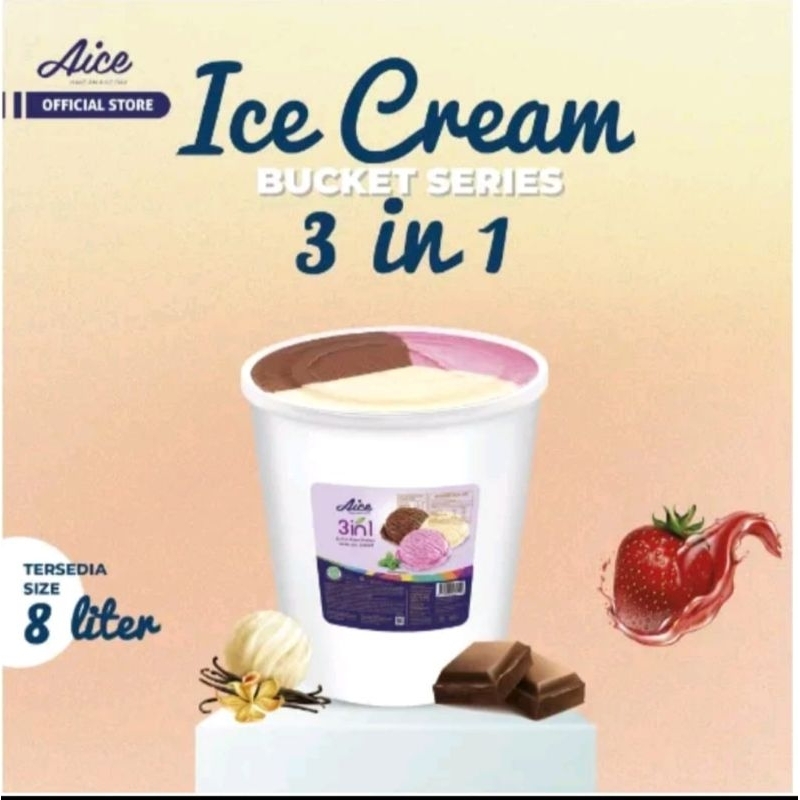 

ICE CREAM AICE 3 RASA 8 LITER STRAWBERRY, COKLAT DAN VANNILA