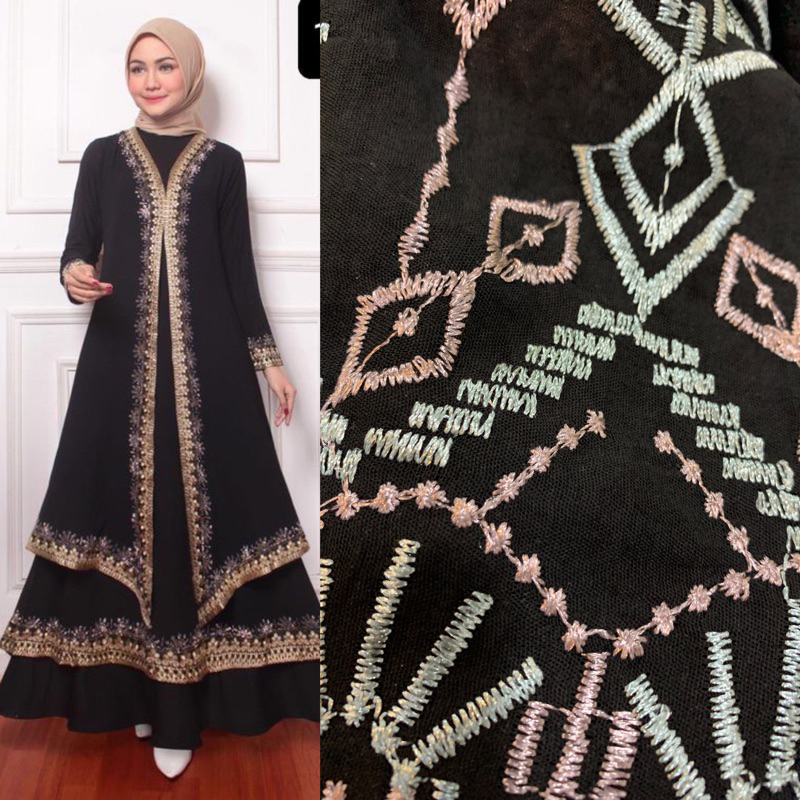 [NEW] Viscos Jet Black bordir / Bahan Kain Viscos Jet Black bordir bahan gamis