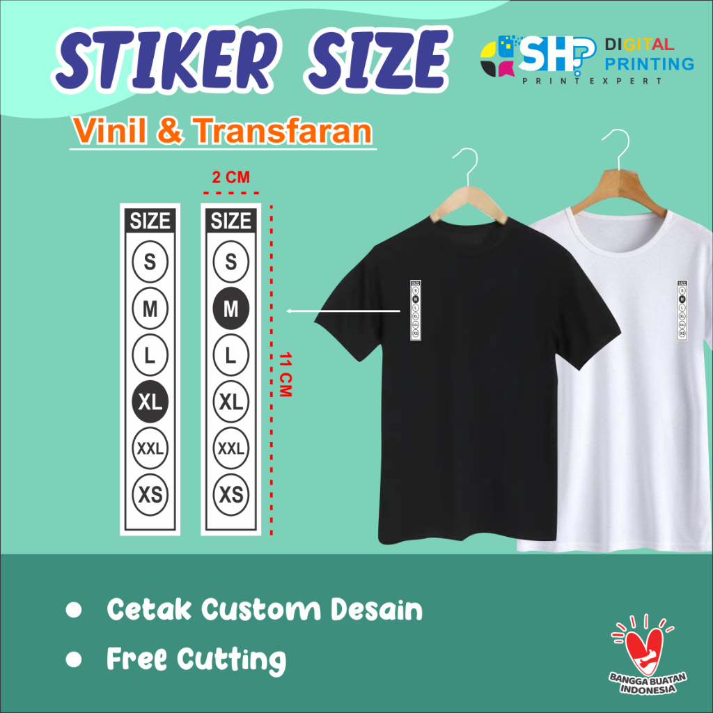 

Cetak Stiker transparant Ukuran Baju, Size Baju Custom Label kaos