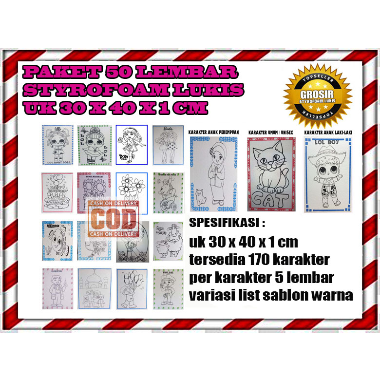 

Paket 50 pcs kanvas styrofoam uk 30 x 40 lukis dan mewarnai