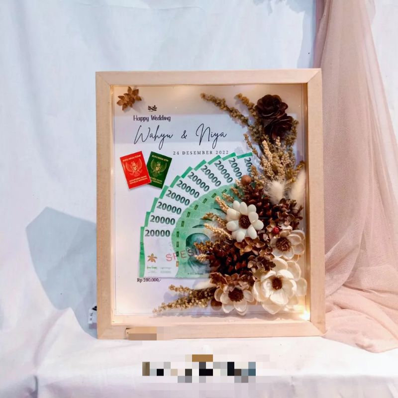 Mahar Pernikahan Bingkai Uang Costum Murah 3D - Mahar Rustic
