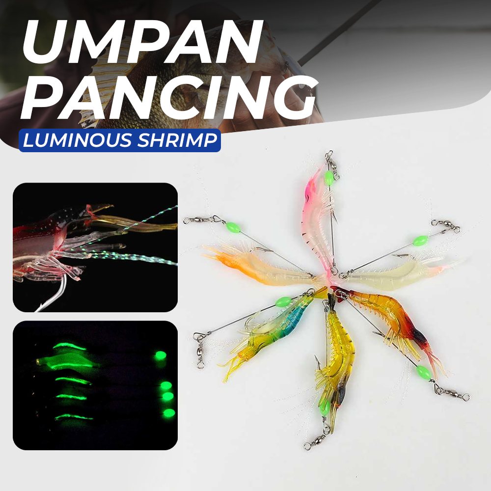 Umpan Pancing bentuk kail Udang Kecil Luminous Shrimp Soft Bait Lure -
