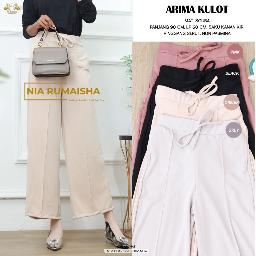 Arima Kulot - Celana Kulot Cewek Hitam Pink Cream Grey