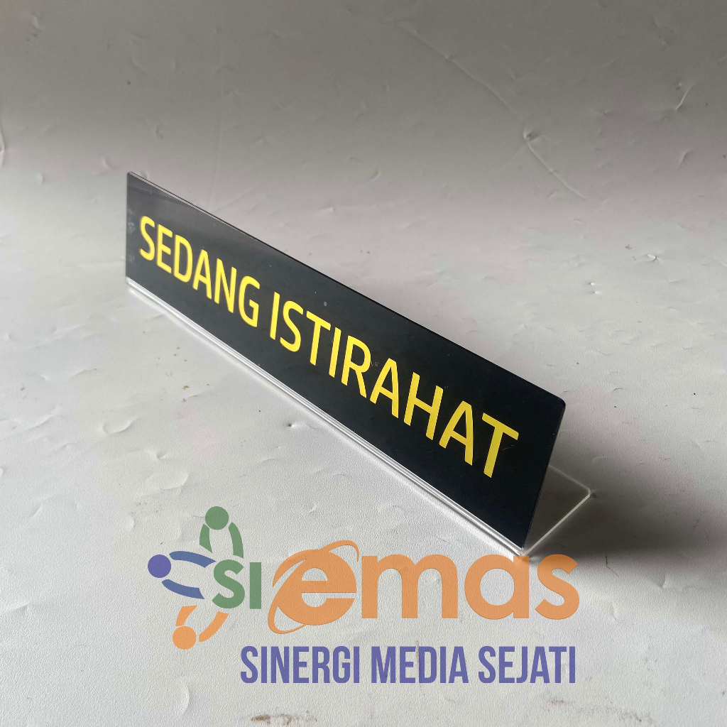 Akrilik Meja Sedang Istirahat Versi 2 | Akrilik Lipat Tipe L | Akrilik Sedang Istirahat Kuning | Akr