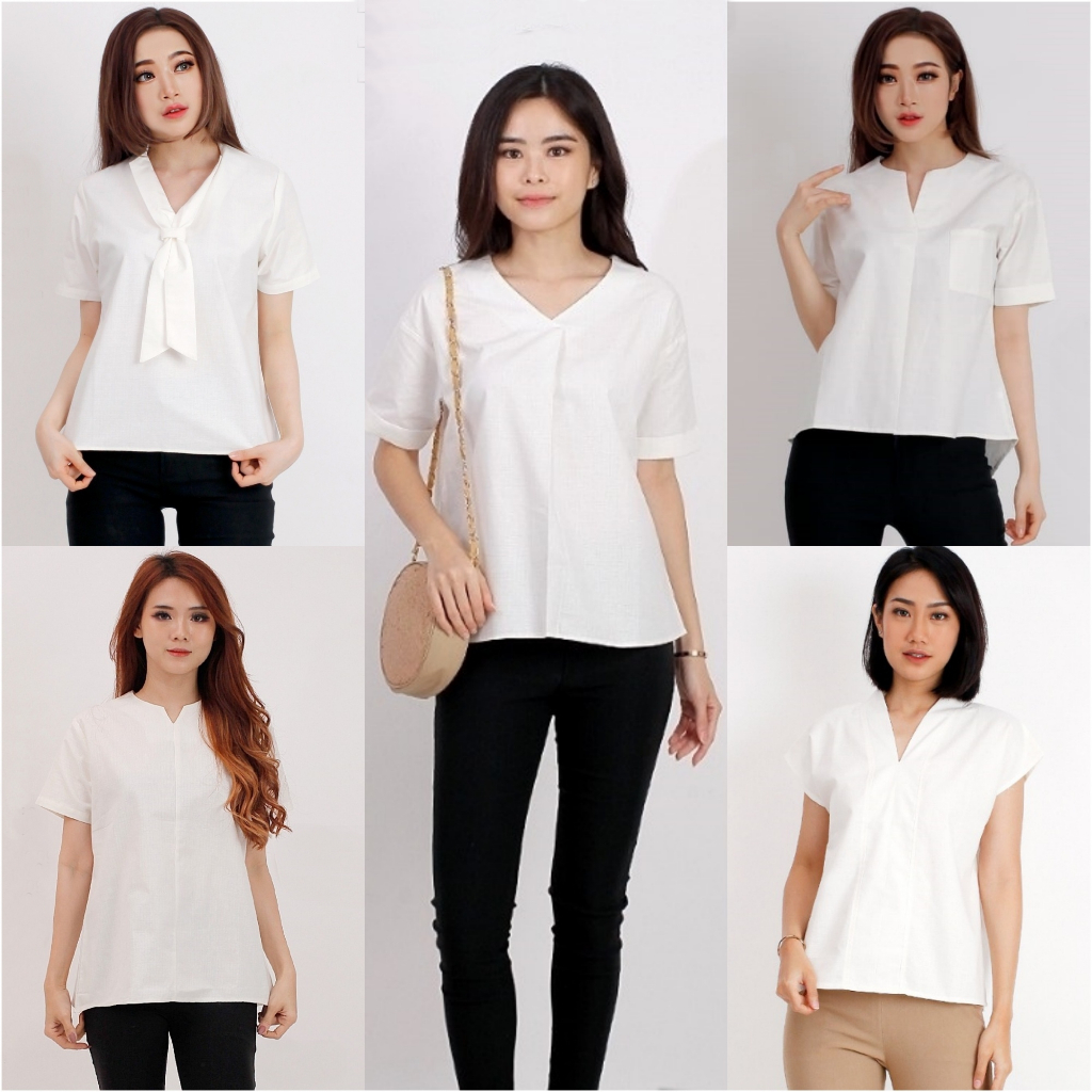 Atasan Putih Wanita terbaru White Blouse Blus Cewek Modern Big Size Fit M L to XL Baju Korean Style 