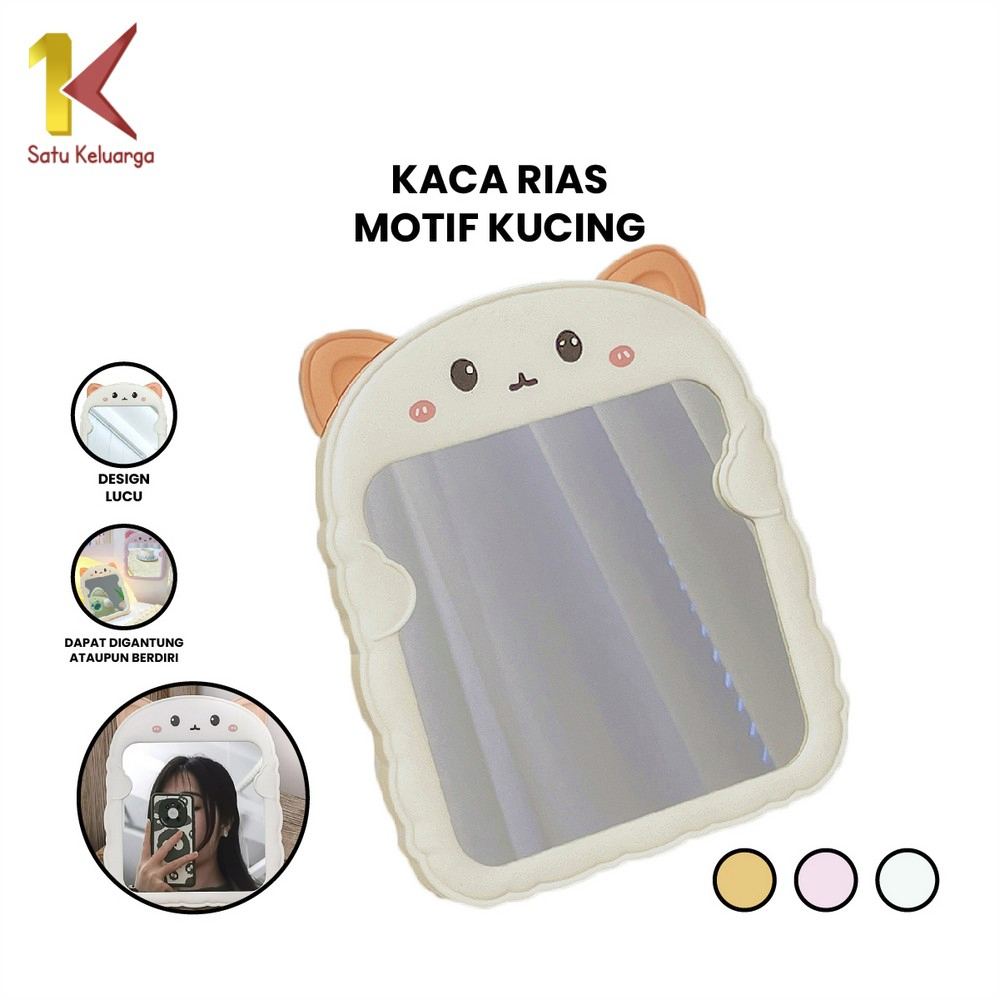 Satu Keluarga Cermin Meja Rias Bentuk Kucing K153 Cermin Lipat Portable Kaca Rias Make Up Karakter C