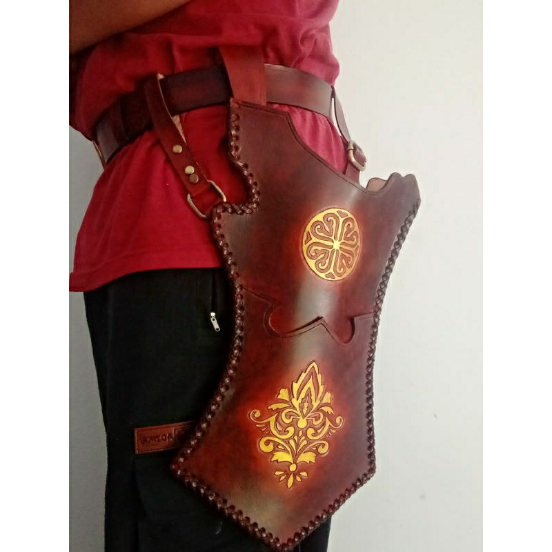 quiver kulit sapi asli set jahitan sulam kulit full