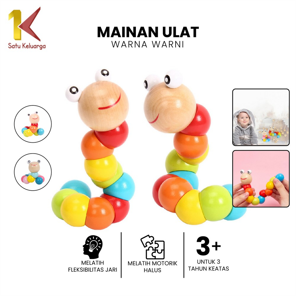 Satu Keluarga Mainan Edukasi Anak Ulat Kayu Lucu Warna Warni M331 Mainan Kayu Anak Mini Wooden Cater