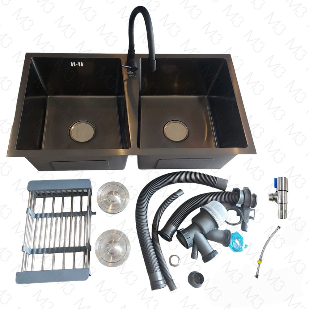 PAKET KITCHEN SINK 8045 BLACK 2 LUBANG KINGCO (REGULER)