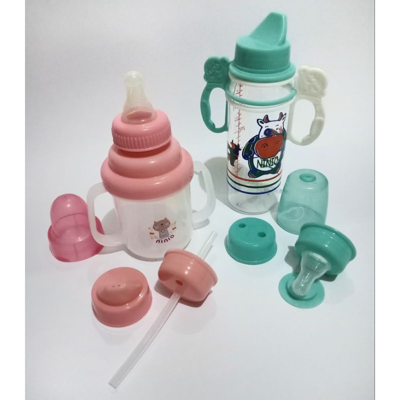 Ninio Dot Training Spout Cup Botol Minum Susu Anak Bayi dengan Cucupan bisa diisi Sedotan Multifungs