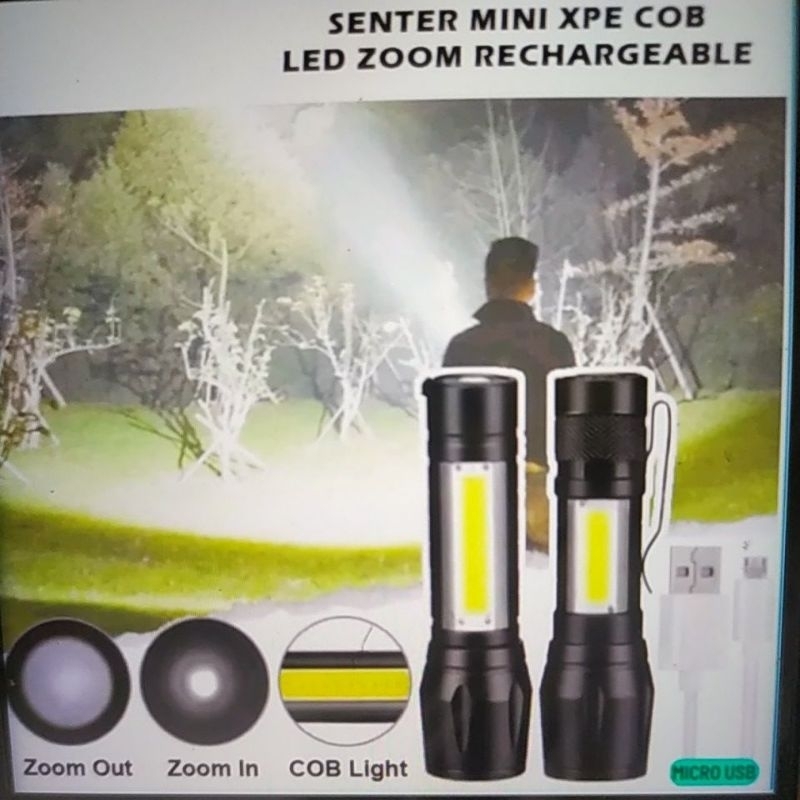 Senter Mini (PANJANG) Zoom XPE+Led Samping COB Nyala sangat Terang Dijamin cocok