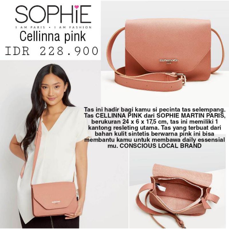 TAS CELLINNA PINK SOPHIE MARTIN PARIS TAS SELEMPANG WANITA TAS KERJA WANITA TAS SHOPIE MURAH