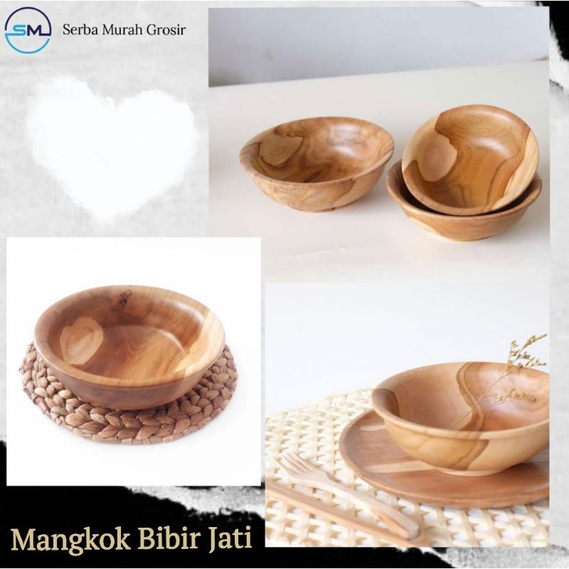 Mangkok Kayu/Mangkok Mie/Mangkok Kuah/Mangkuk Bibir Kayu Jati