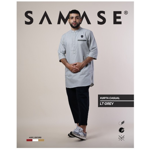 Promo Spesial Disc. 30% | Koko Pria Dewasa Samase Kurta Kasual | A091 LT Grey- Lengan ¾