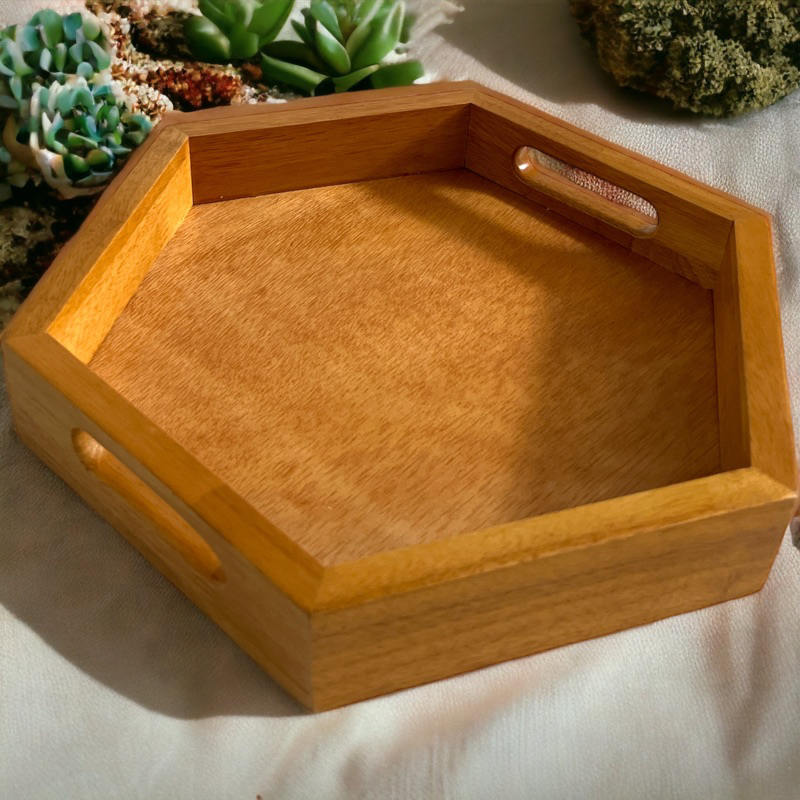 Talam Kayu | Hexagonal Wooden Tray | nampan Kayu teaset