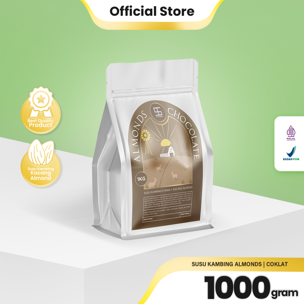 

Ternak Syams - Almonds Rasa Cokelat Susu kambing etawa dan Kacang almond bubuk 1 KG 1000 gram | Susu kambing etawa rasa kacang almond almond asli original