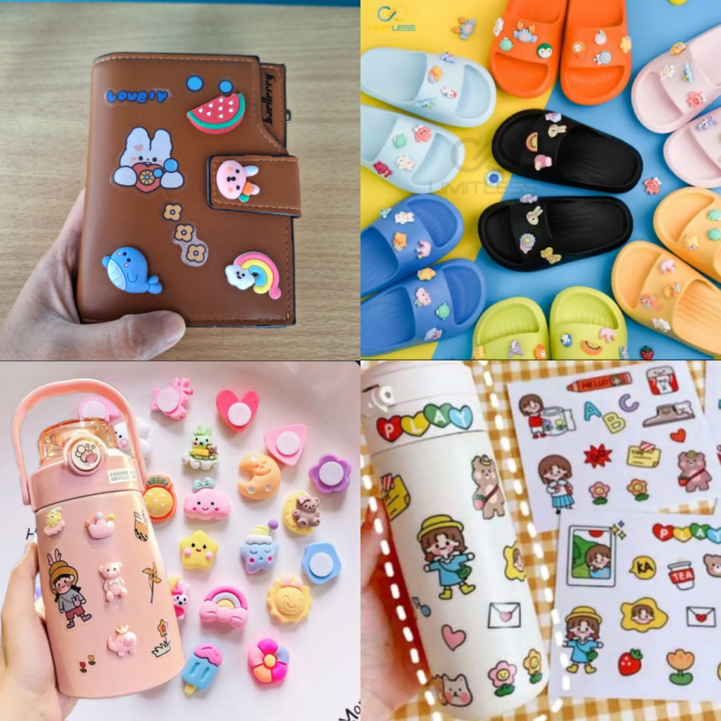 Stiker 3D timbul Resin Clay Karet| Stiker Lucu 2D untuk Botol Minum | Stiker Aesthetic | Tempelan Dompet HP | Stiker Sandal