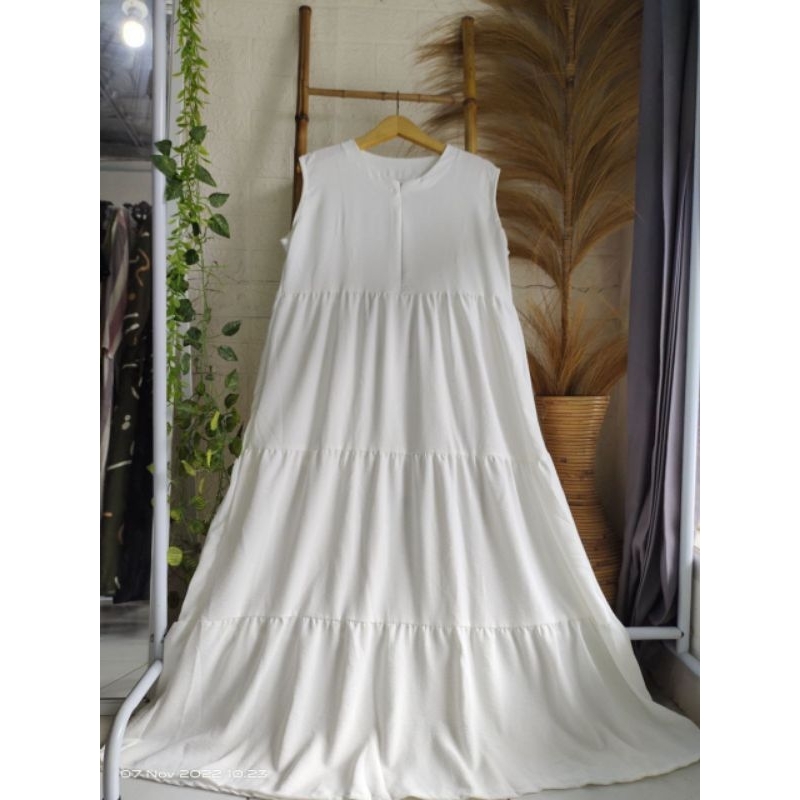 Inner Dress Susun Tanpa Lengan Busui Bahan Crinkle Airflow Terbaru