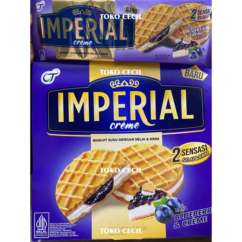 

Imperial Creme Waffle 1 Box isi 12 Bungkus @27gr Biskuit Susu dengan Selai & Krim Rasa Blueberry & Creme 2 Sensasi Selai & Krim