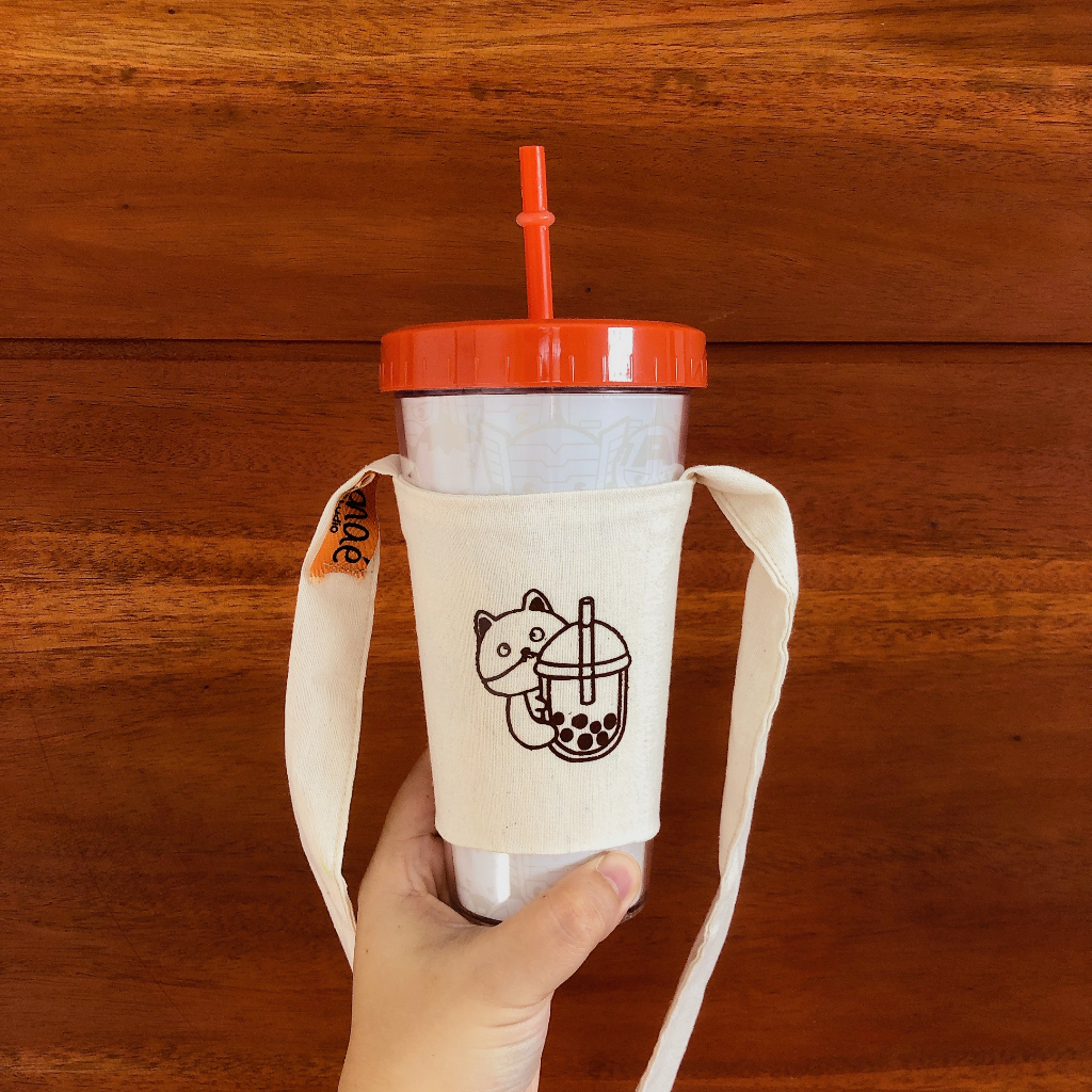 Nanae Studio Cup Holder Cat - Tas Minuman - Tas Botol Boba Kanvas