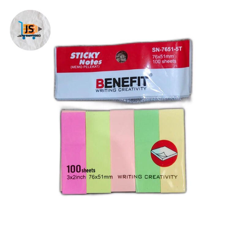 

Sticky Note / Stick note / Kertas Memo tempel Benefit 5 warna 3 x 2 inch
